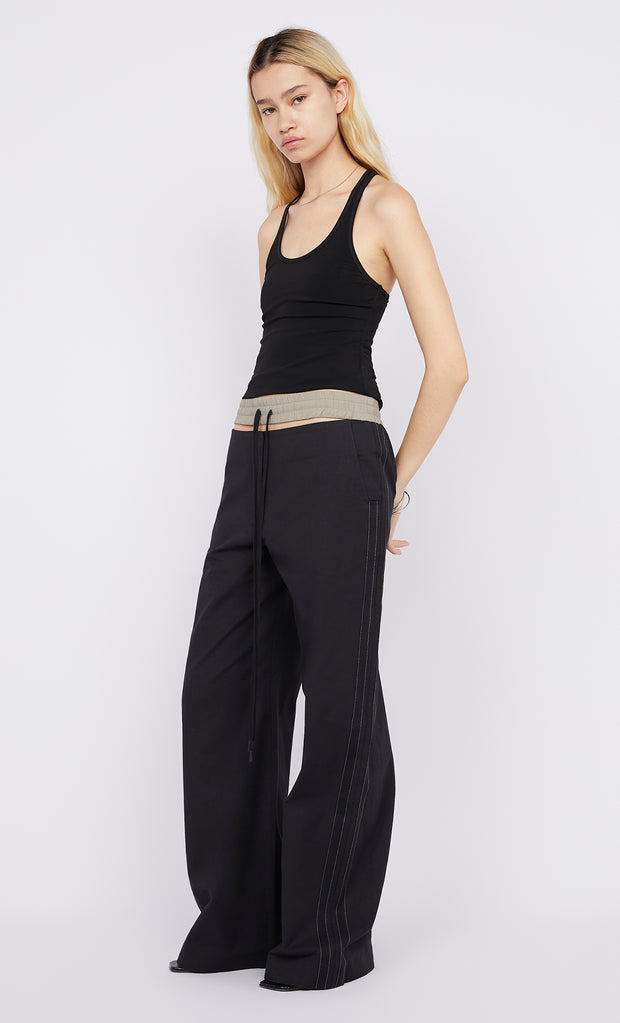 Leo Contrast Pant in Black and Taupe with cutout by Bec + Bridge