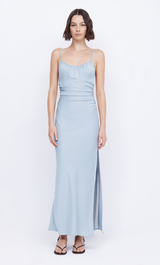 Mari Lou Gathered Maxi Dress in dove blue by Bec + Bridge