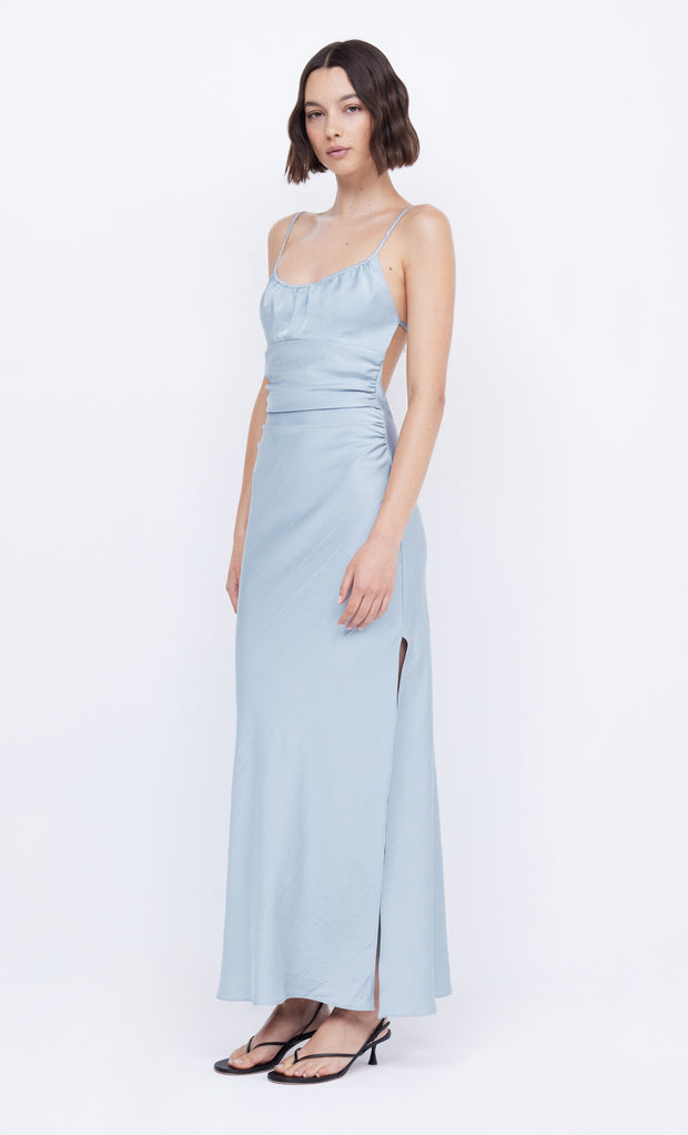 Mari Lou Gathered Maxi Dress in dove blue by Bec + Bridge