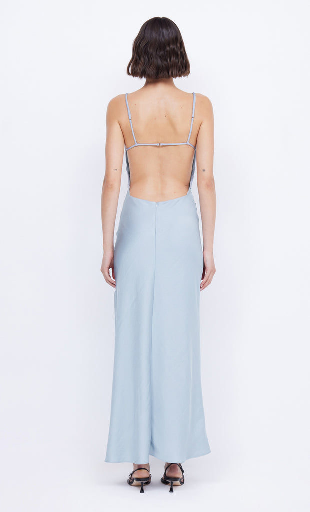 Mari Lou Gathered Maxi Dress in dove blue by Bec + Bridge