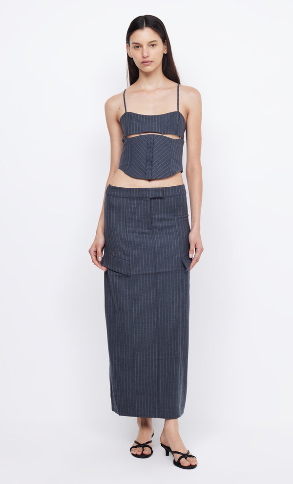 PINE CORSET TOP - CHARCOAL PINSTRIPE