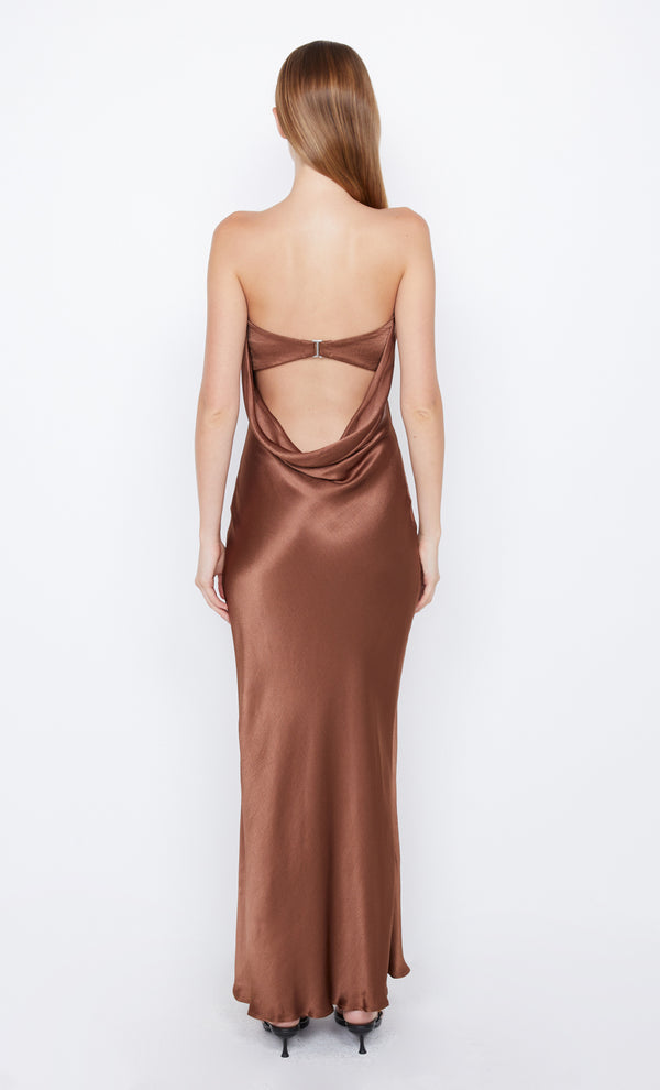 Moon Dance Strapless Formal Dress in Chocolate Brown by Bec + Bridge