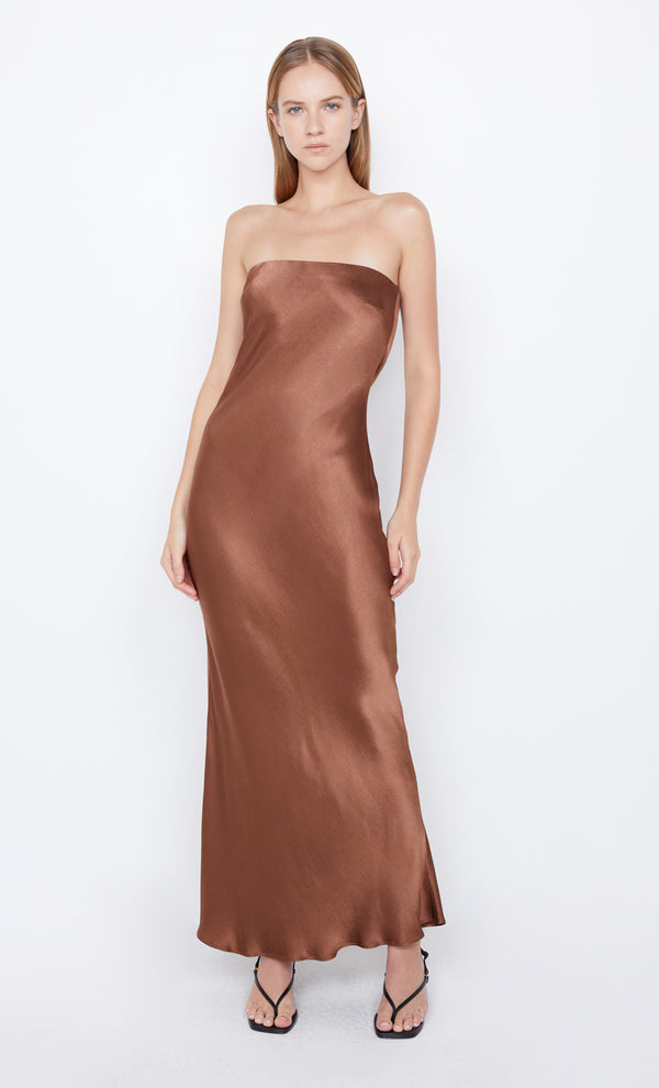 Moon Dance Strapless Formal Dress in Chocolate Brown by Bec + Bridge