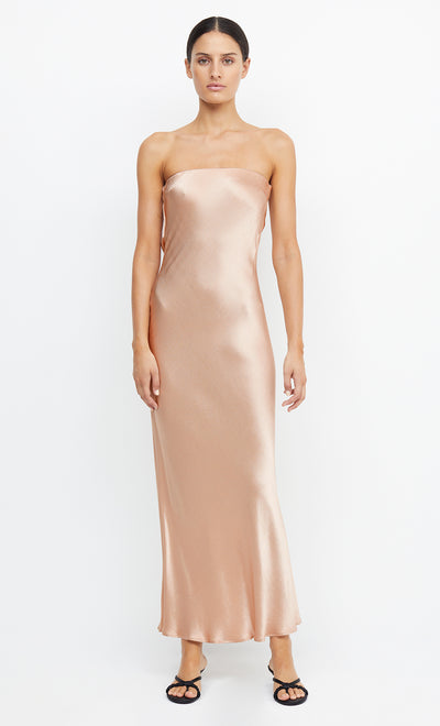 Moon Dance Strapless Maxi Dress Cutout Back in Rode Gold by Bec + Bridge