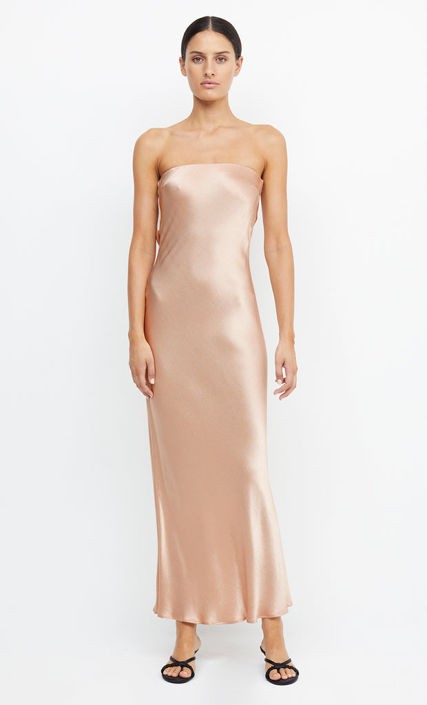 Moon Dance Strapless Maxi Dress Cutout Back in Rode Gold by Bec + Bridge