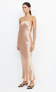 Moon Dance Strapless Maxi Dress Cutout Back in Rode Gold by Bec + Bridge