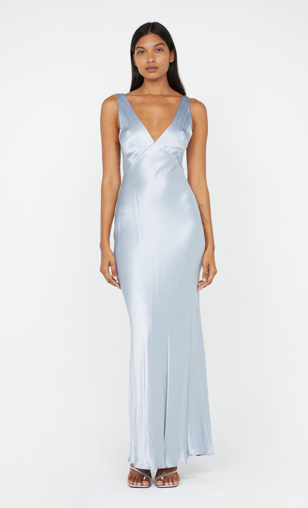 Moon Dance V Neck Verona Maxi Prom Bridesmaid Dress in Dusty Blue by Bec + Bridge