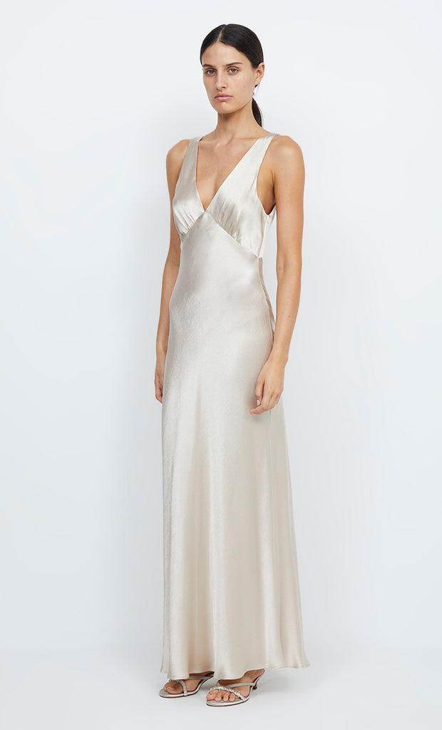 Moon Dance Verona V Neck Maxi Bridesmaid Dress in Sand by Bec + Bridge