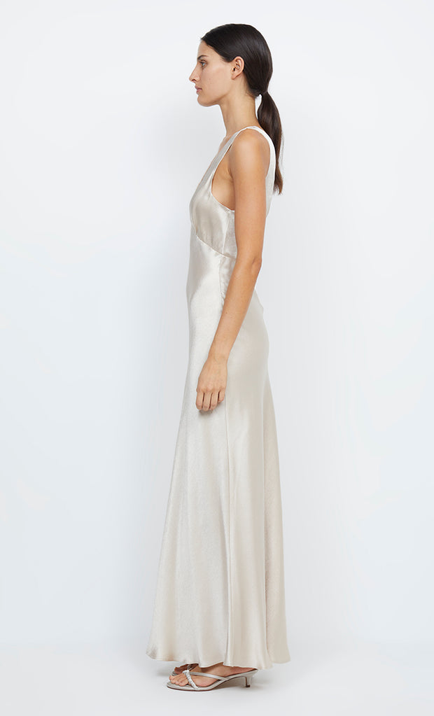 Moon Dance Verona V Neck Maxi Bridesmaid Dress in Sand by Bec + Bridge