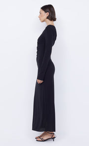 NABILA ASYM MIDI DRESS - BLACK