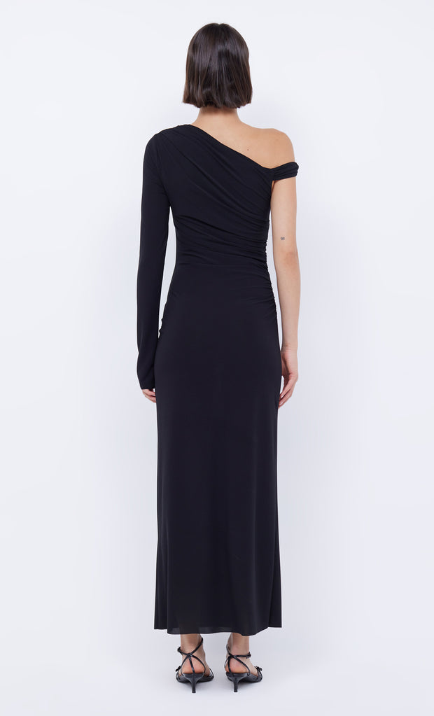 NABILA ASYM MIDI DRESS - BLACK