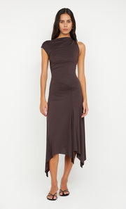 Nara Asym Midi Dress in Dark Choc by Bec + Bridge