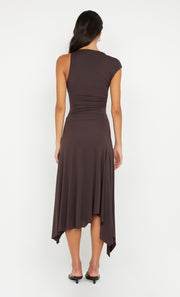 Nara Asym Midi Dress in Dark Choc by Bec + Bridge