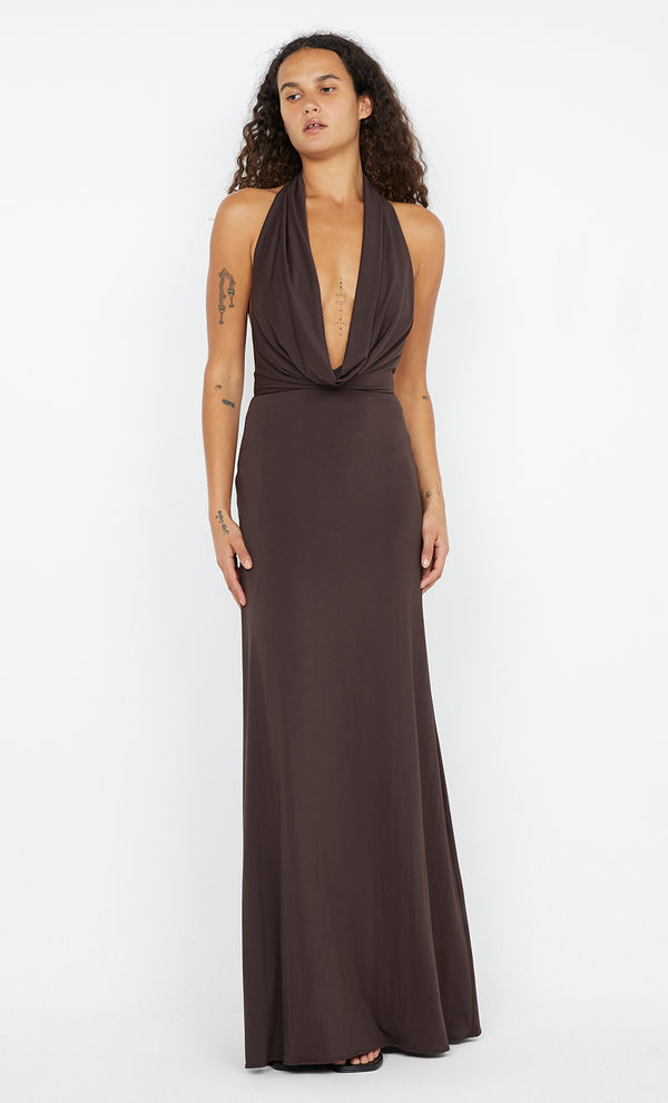 Nessie Cowl Maxi Dress in Dark Choc by Bec + Bridge