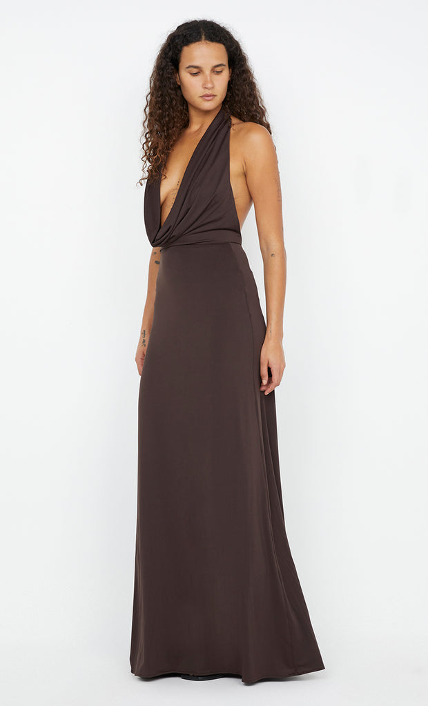 Nessie Cowl Maxi Dress in Dark Choc by Bec + Bridge