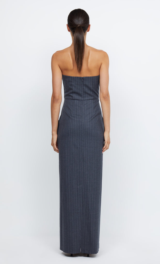 PINE STRAPLESS MAXI DRESS - CHARCOAL PINSTRIPE