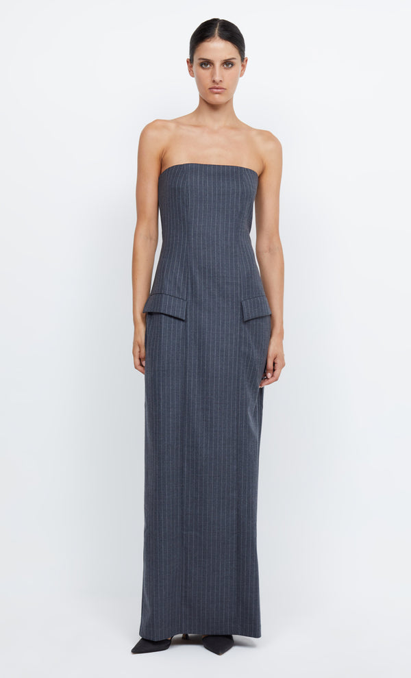 PINE STRAPLESS MAXI DRESS - CHARCOAL PINSTRIPE