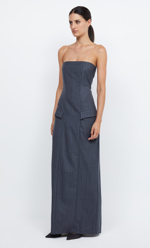 PINE STRAPLESS MAXI DRESS - CHARCOAL PINSTRIPE