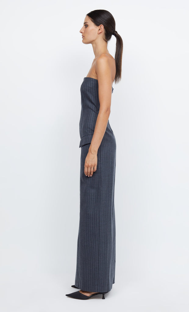 PINE STRAPLESS MAXI DRESS - CHARCOAL PINSTRIPE