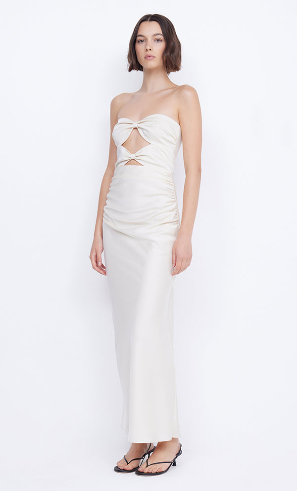 ROCHELLE TWIST STRAPLESS DRESS - CREAM