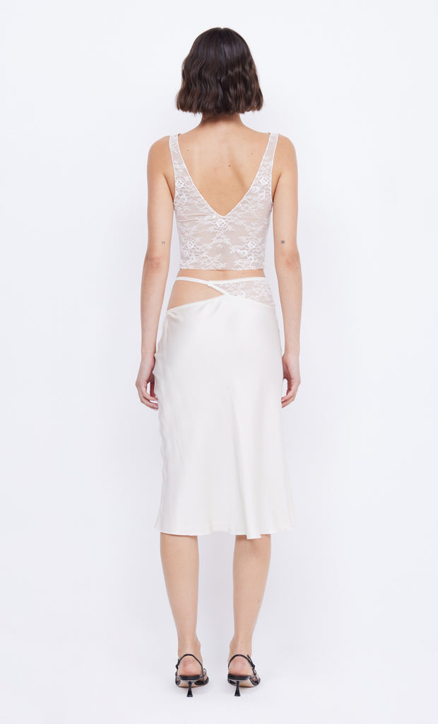 Santal Cutout Midi Lace Skirt in White Ivory by Bec + Bridge