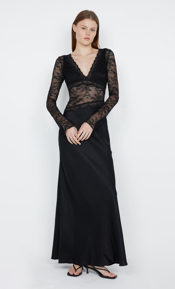 LOANI LONG SLEEVE MAXI DRESS - BLACK