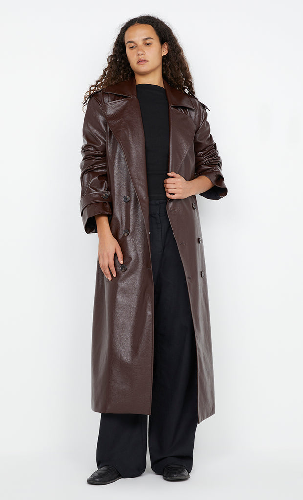 Scylla Trench Coat in Burgundy by Bec + Bridge