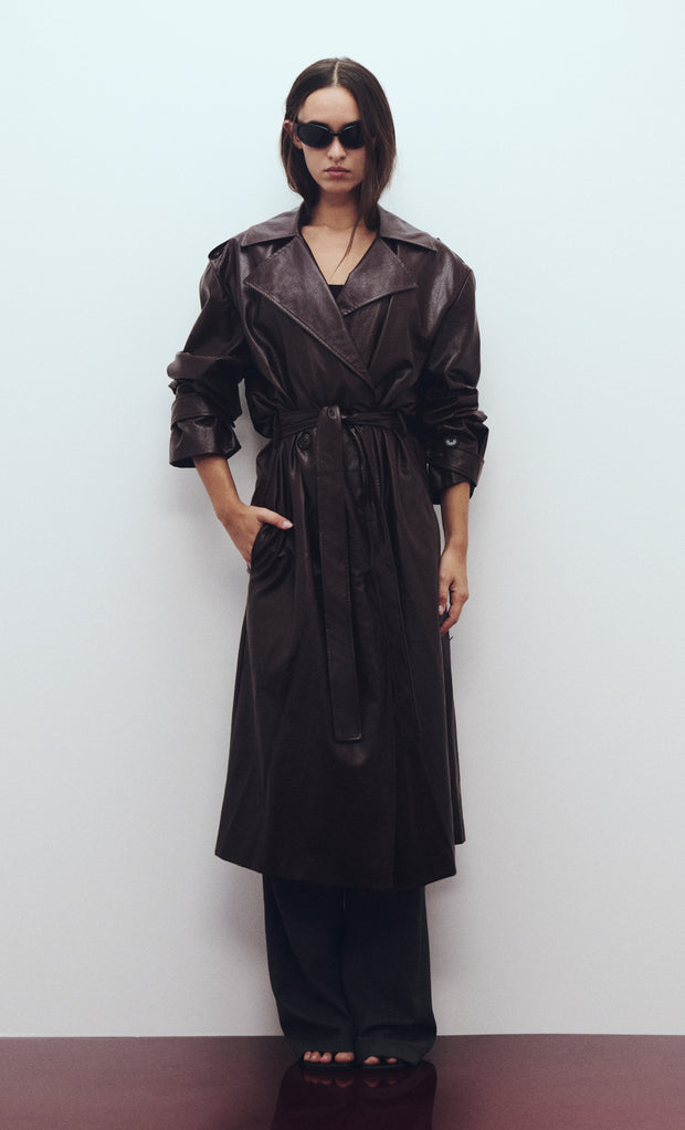 Scylla Trench Coat in Burgundy by Bec + Bridge