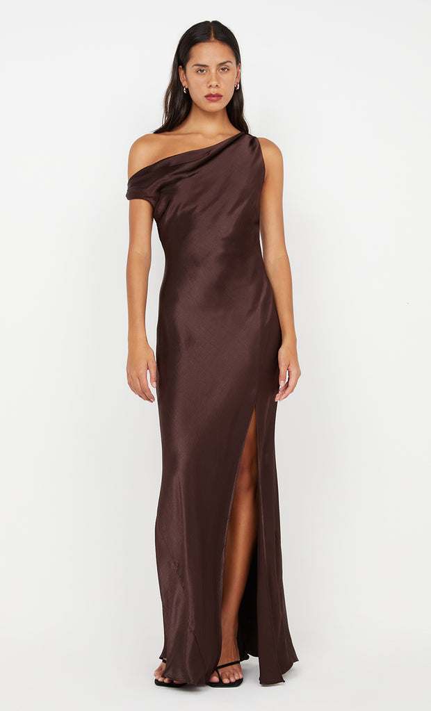 Sol Asym Dress in Dark Chocolate by Bec + Bridge