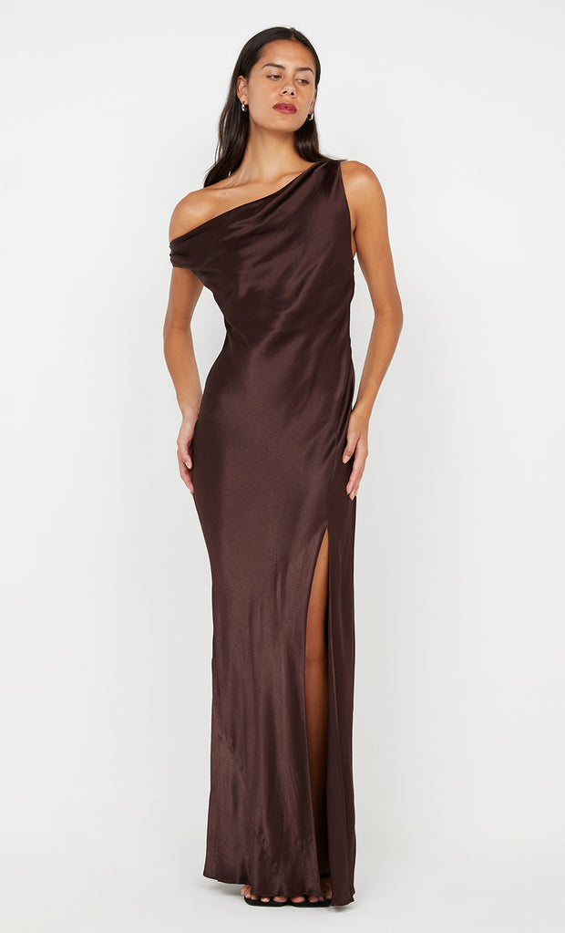 SOL ASYM DRESS - DARK CHOCOLATE