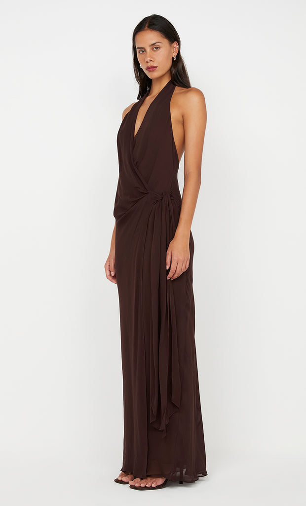 SONEVA WRAP DRESS - DARK CHOCOLATE