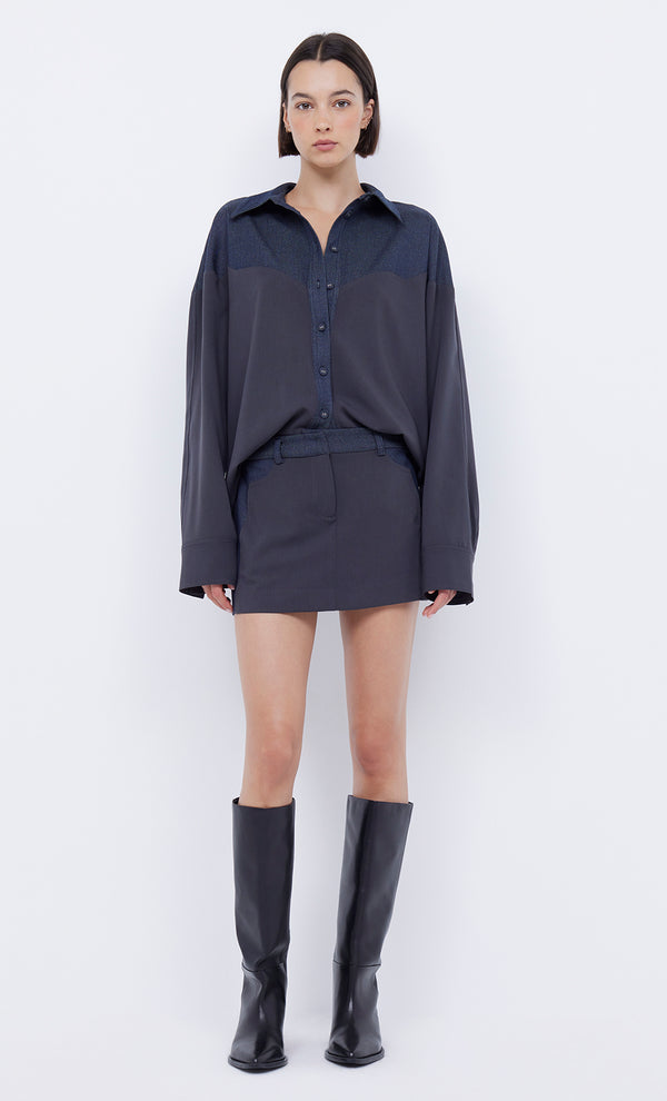 Wynona Paneled Shirt in Indigo and charcoal by Bec + Bridge