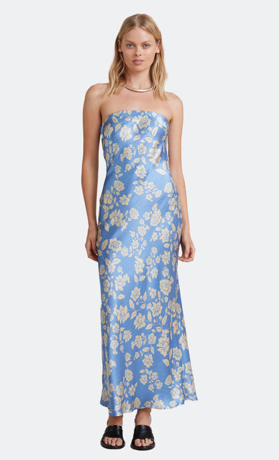 BLOSSOM STRAPLESS MAXI DRESS - BLUE PRINT