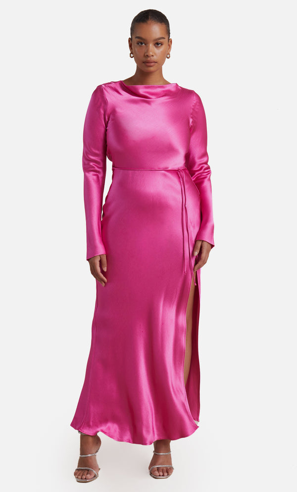 MOON DANCE LONG SLEEVE MAXI DRESS - DEEP PINK