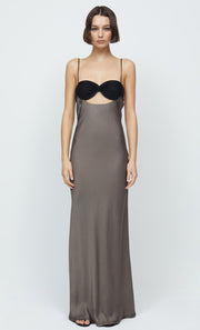 EVANGELINE STRAPPY MAXI DRESS - PEWTER/BLACK