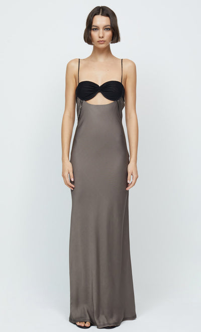 EVANGELINE STRAPPY MAXI DRESS - PEWTER/BLACK