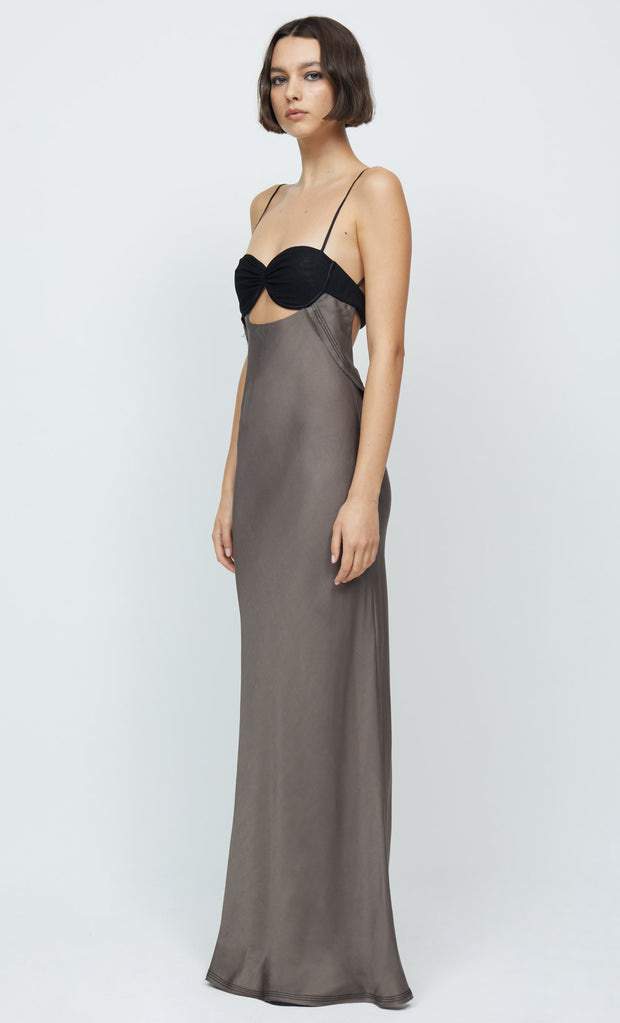 EVANGELINE STRAPPY MAXI DRESS - PEWTER/BLACK