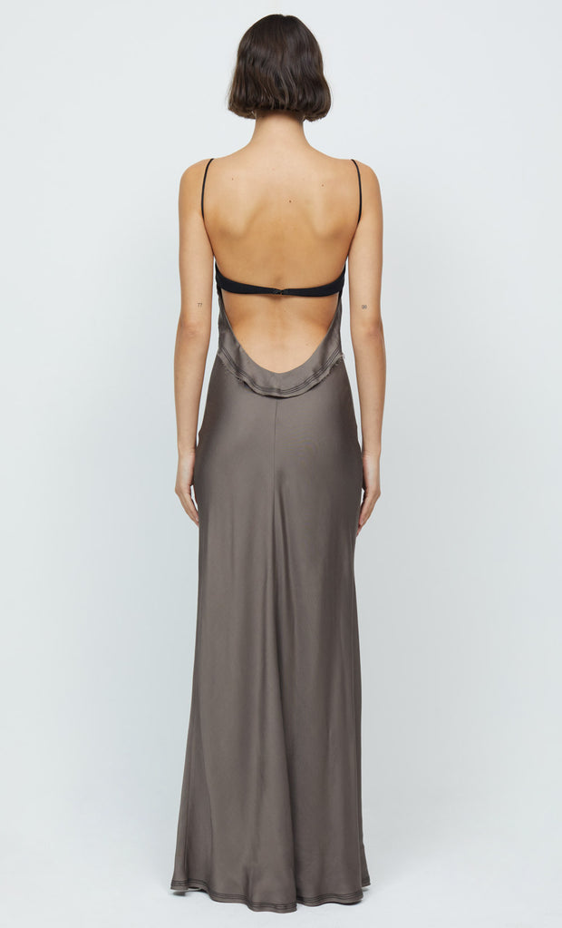 EVANGELINE STRAPPY MAXI DRESS - PEWTER/BLACK