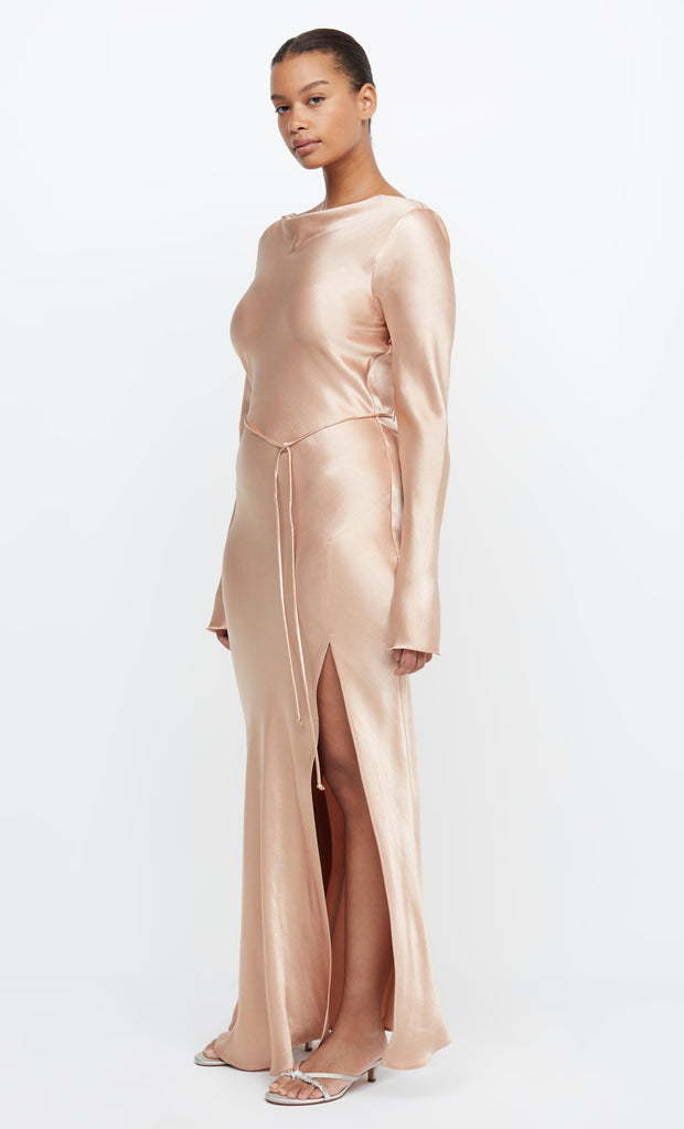 MOON DANCE LONG SLEEVE MAXI DRESS - ROSE GOLD