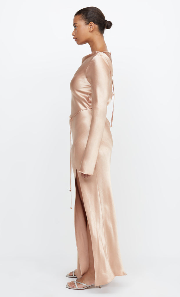 MOON DANCE LONG SLEEVE MAXI DRESS - ROSE GOLD