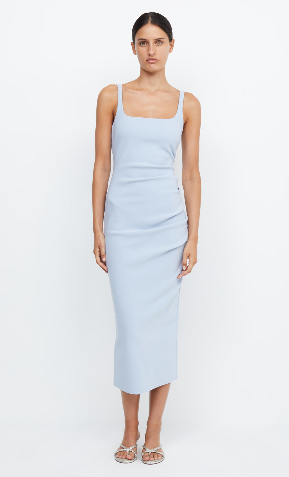 be mine tuck dress dusty blue