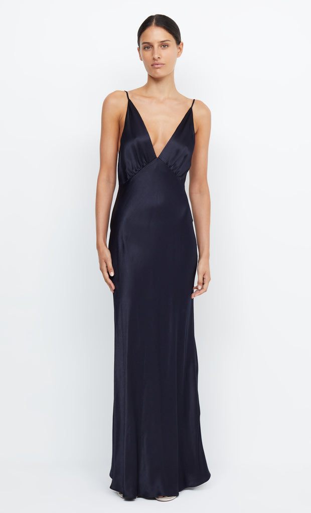 Moon Dance V Neck Formal Bridesmaid Maxi Dress in Ink Navy by Bec + Bridge