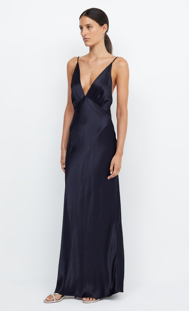 Moon Dance V Neck Formal Bridesmaid Maxi Dress in Ink Navy by Bec + Bridge