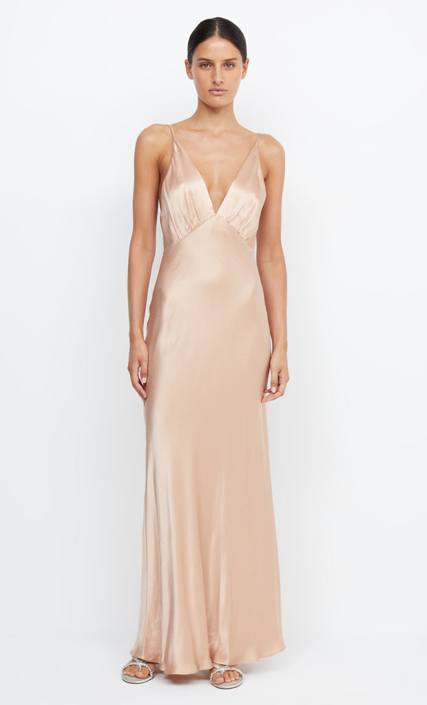 Moon Dance V Neck Bridesmaids Dress in Rose Gold by Bec + Bridge