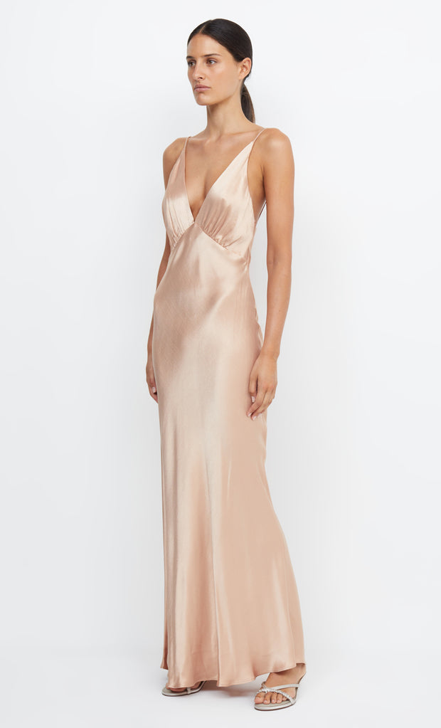 Moon Dance V Neck Bridesmaids Dress in Rose Gold by Bec + Bridge