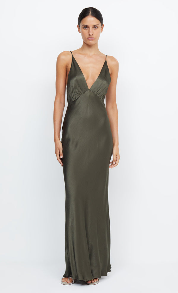 Moon Dance V Neck Plunge Bridesmaid Formal Dress in Dark Willow Green by Bec + Bridge