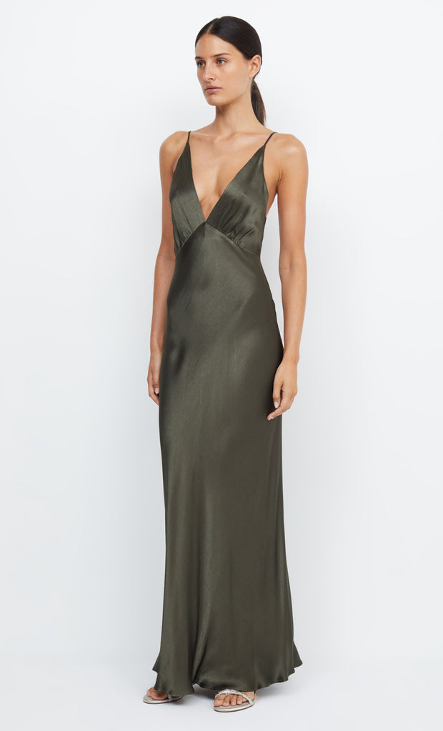 Moon Dance V Neck Plunge Bridesmaid Formal Dress in Dark Willow Green by Bec + Bridge