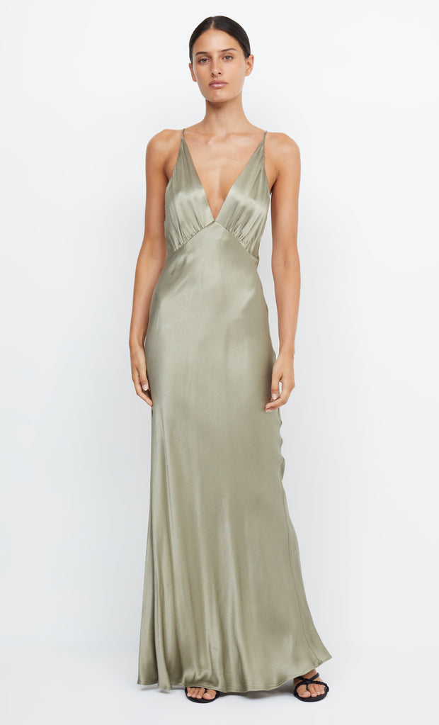 Moon Dance V Neck Maxi Formal Bridesmaid Dress in Sage Green by Bec + Bridge