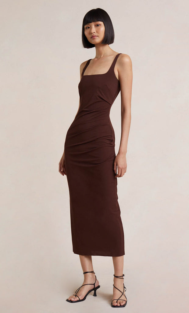 YASMIN MIDI DRESS - COGNAC