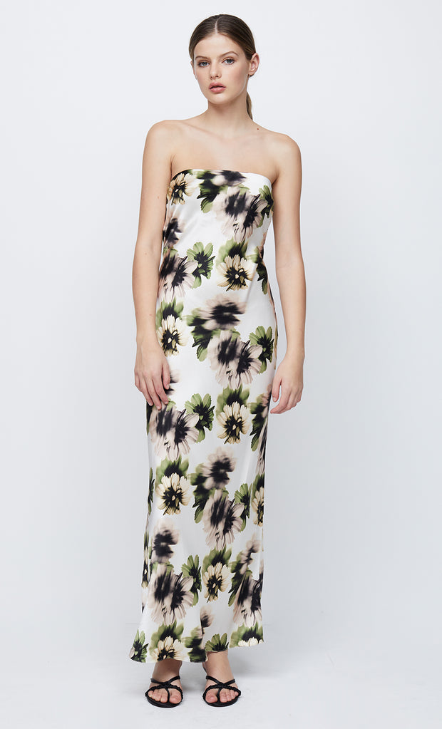 BLOOM SILK STRAPLESS MAXI - IVORY PRINT